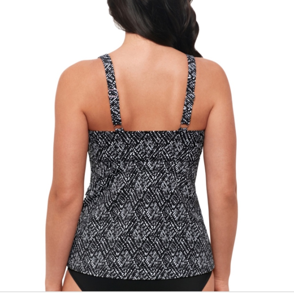 NWT Swim Solutions Women's Printed Triple Tier Tankini Top - Black/White - Picture 3 of 3